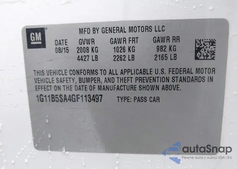 2016 Chevrolet Malibu Limited Ls z USA, uszkodzony, nr VIN 1G11B5SA4GF113497